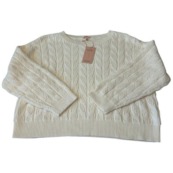 Eberjey Sweaters - Eberjey Women's Cable Knit Recycled Cotton Sweater Size XL Cream Crewneck NWT